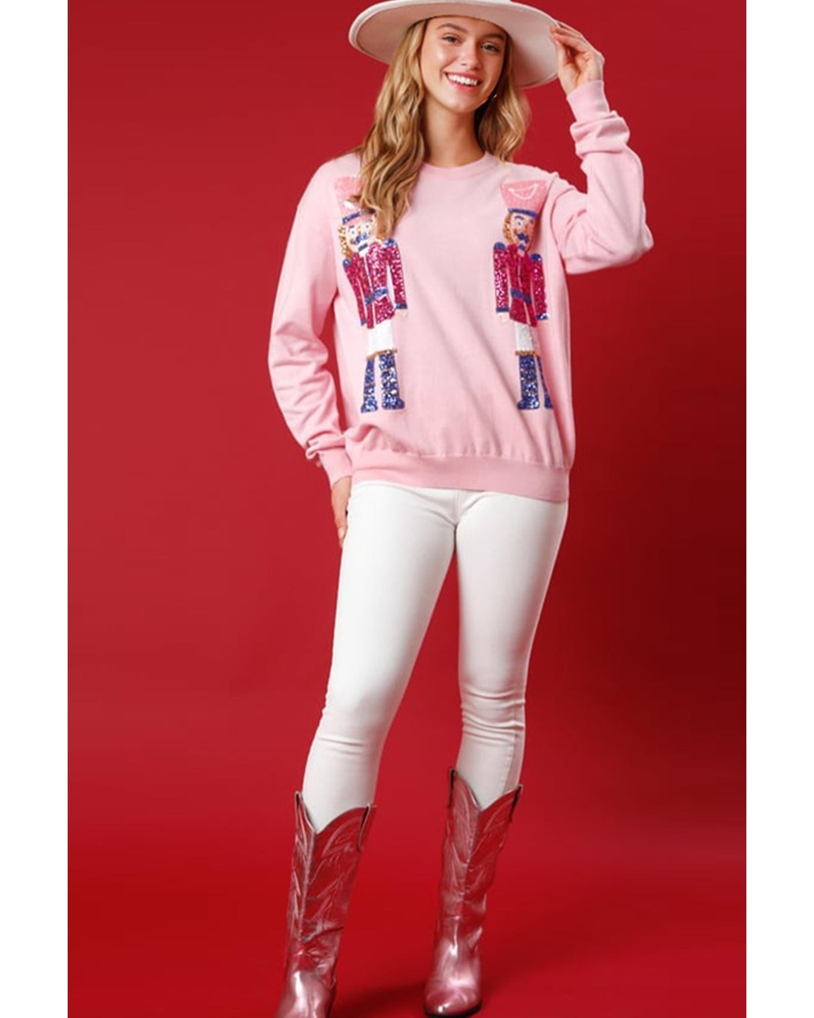 Pink Nutcracker Christmas Crew Neck Sweatshirt - S