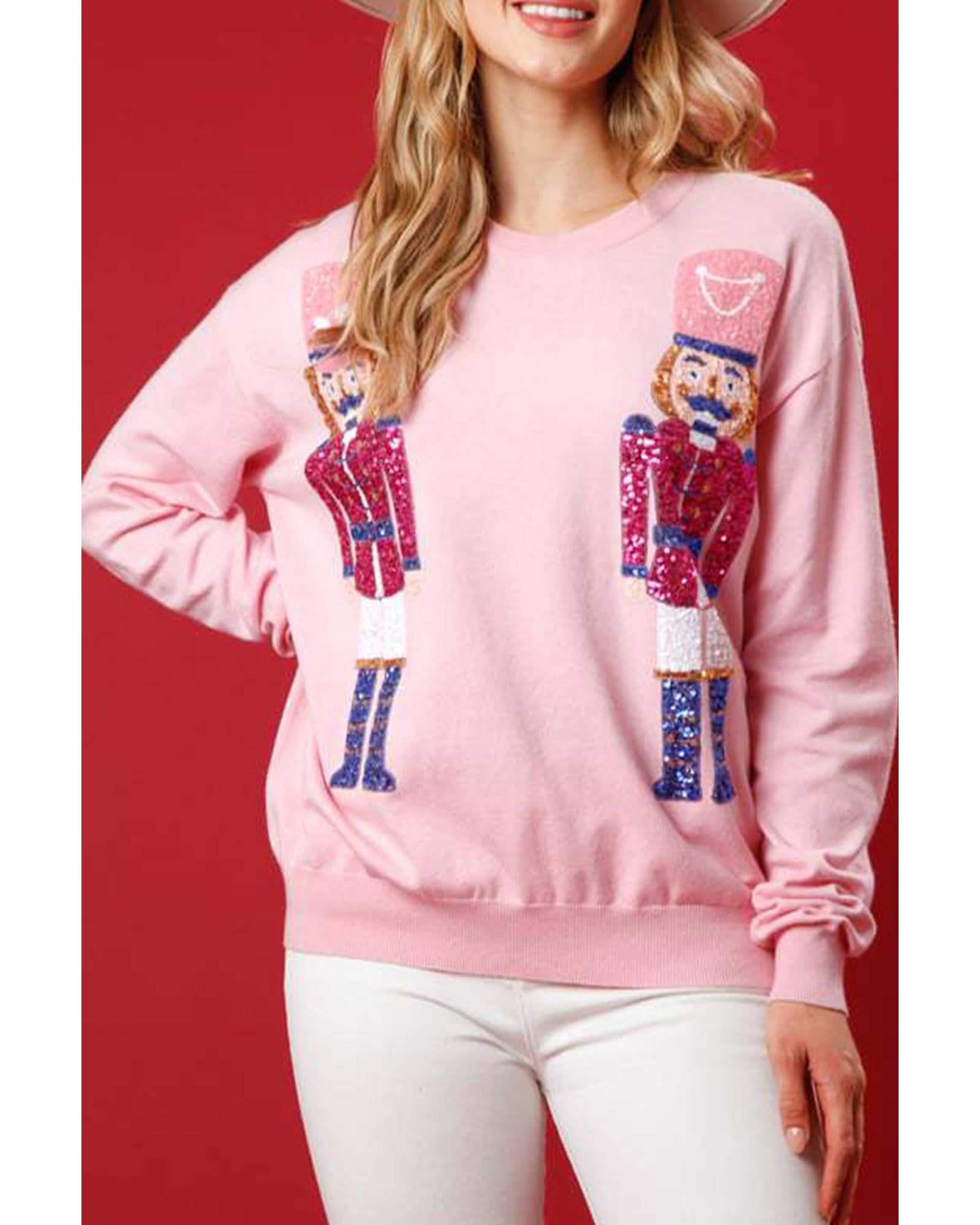 Pink Nutcracker Christmas Crew Neck Sweatshirt - XL