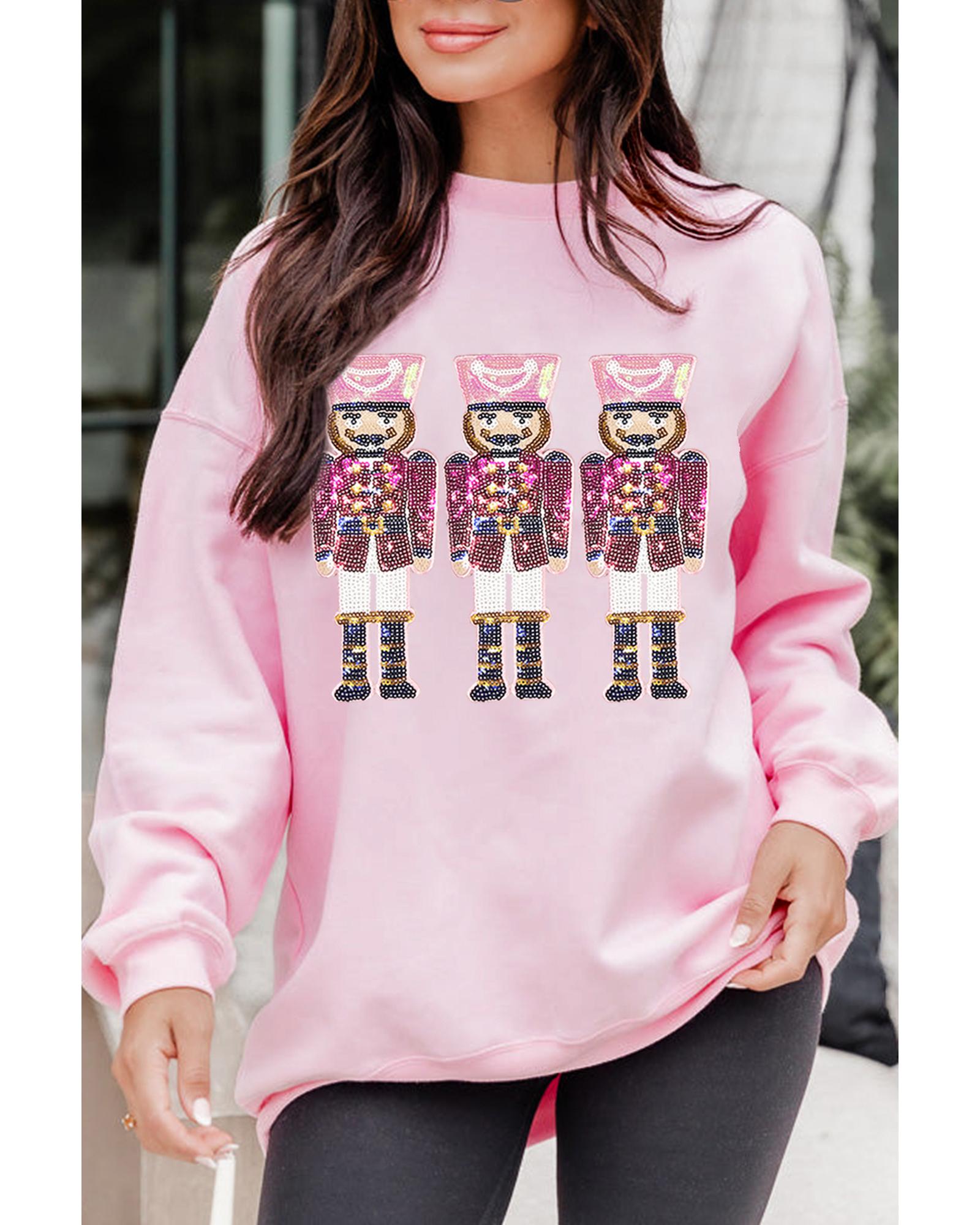 Pink Christmas Nutcracker Graphic Pullover Sweatshirt - L