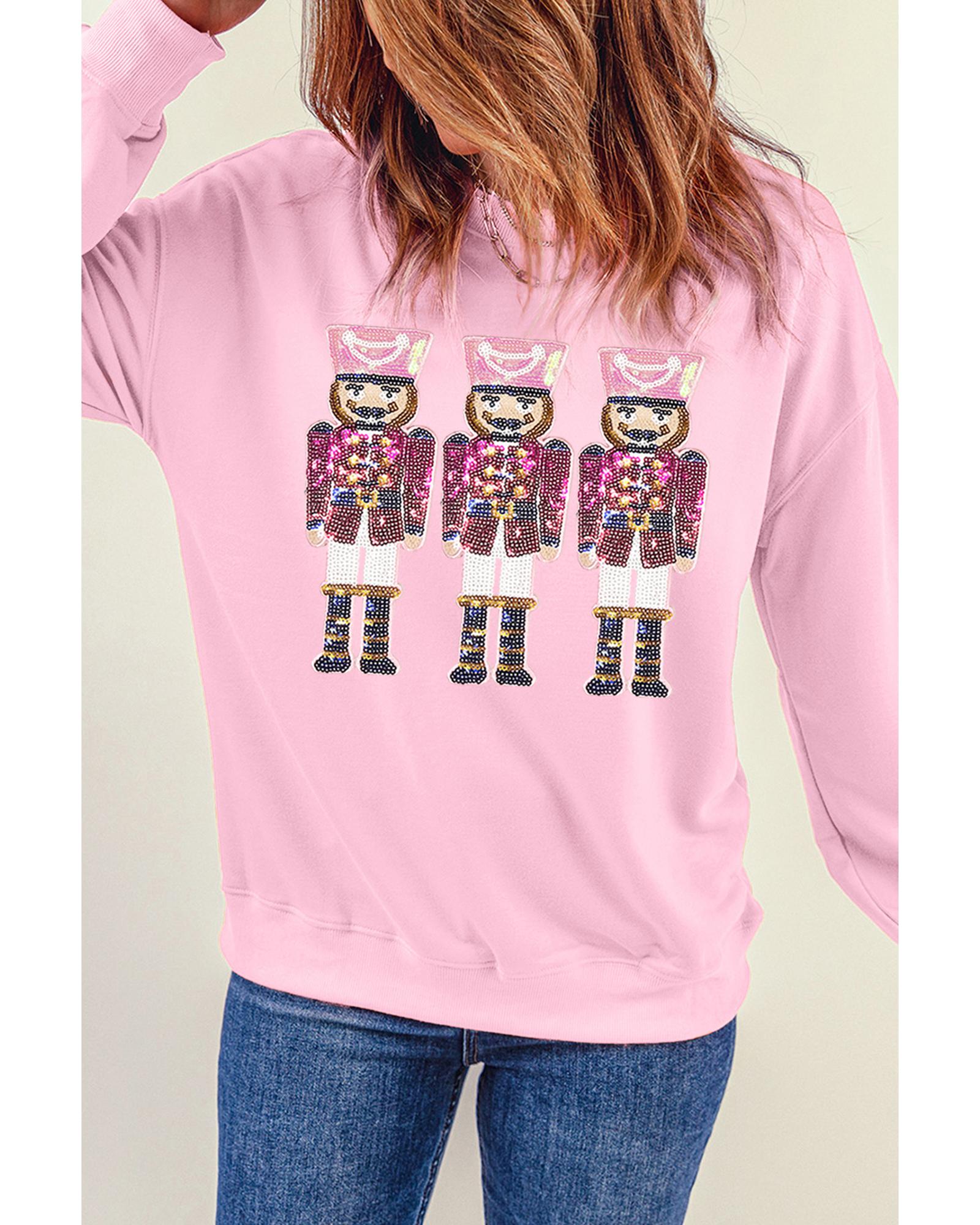Pink Christmas Nutcracker Graphic Pullover Sweatshirt - M