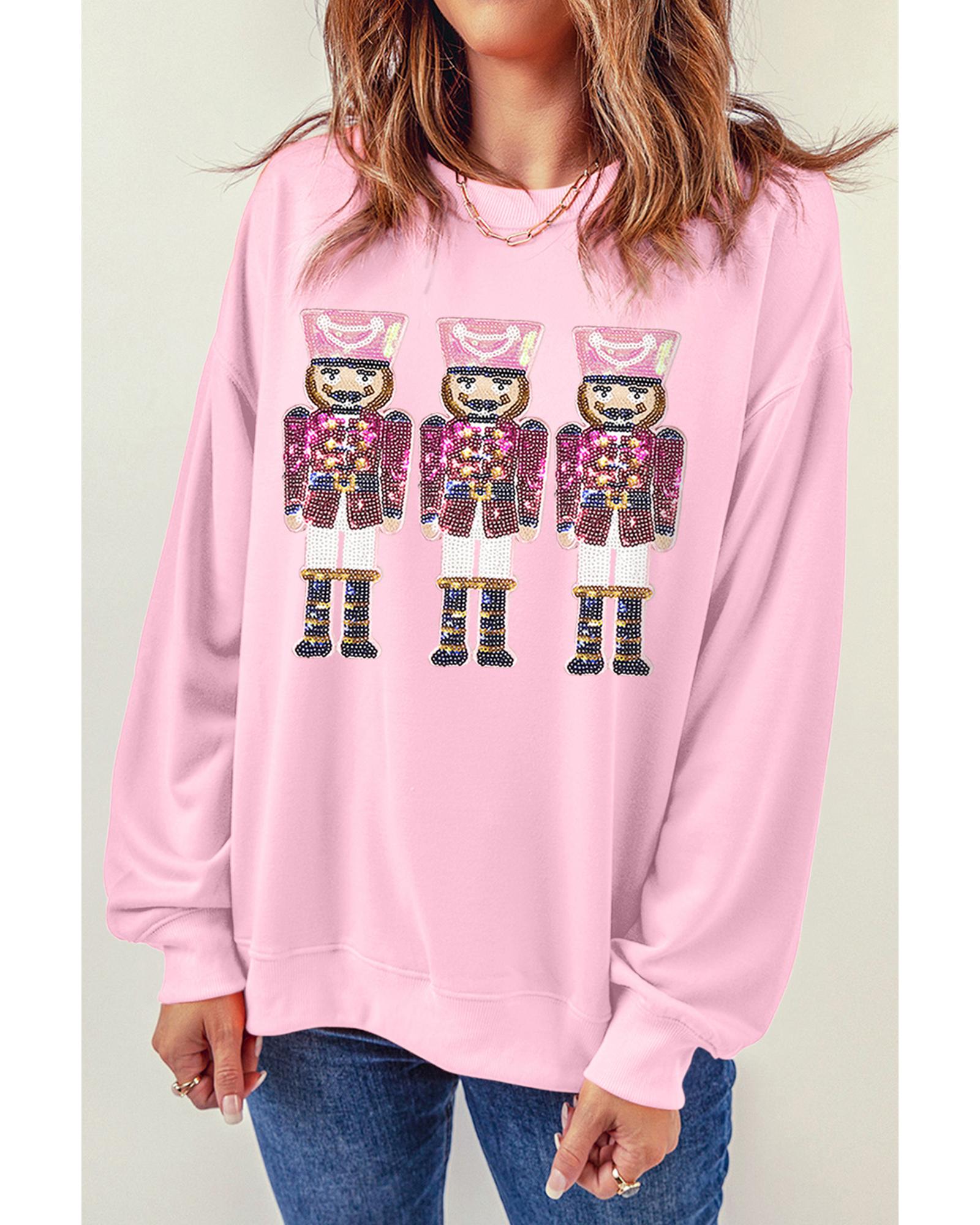 Pink Christmas Nutcracker Graphic Pullover Sweatshirt - XL