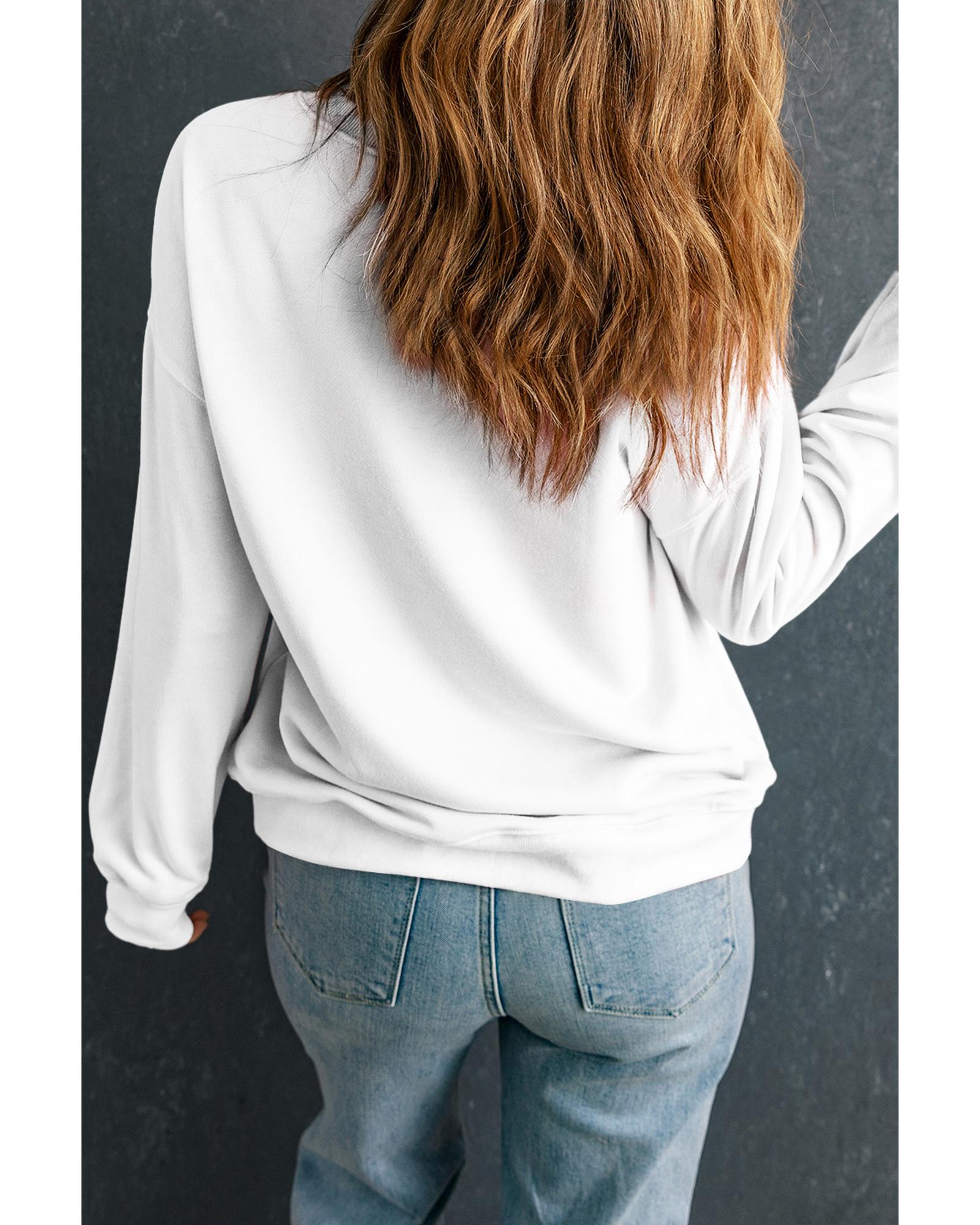 Beige Merry Graphic Christmas Crew Neck Sweatshirt - S