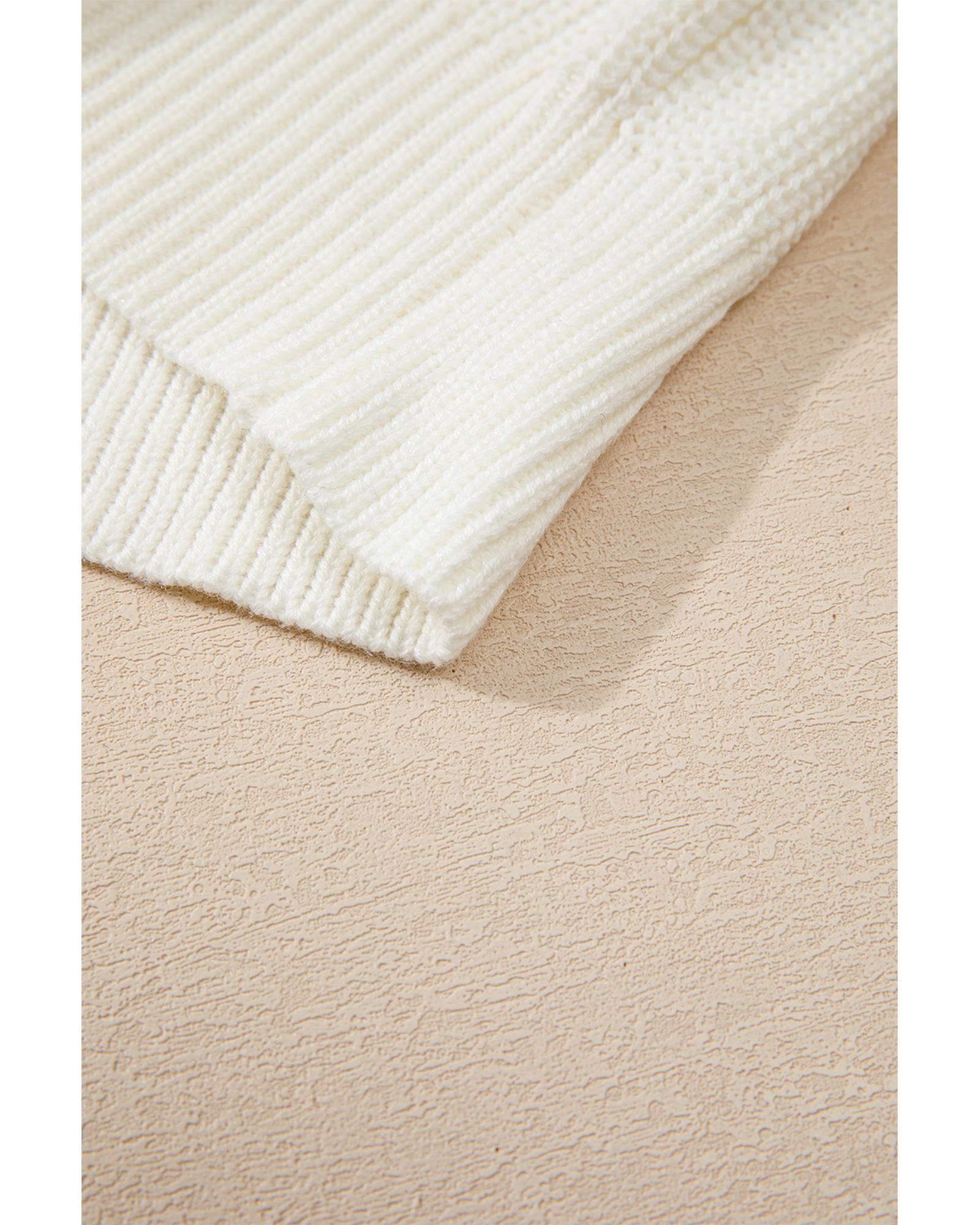 White Striped Merry Bright Letter Christmas Sweater - XL