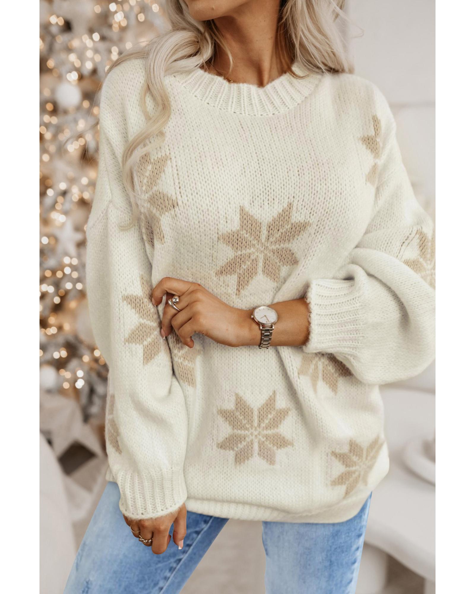 White Snowflake Christmas Tunic Sweater - S