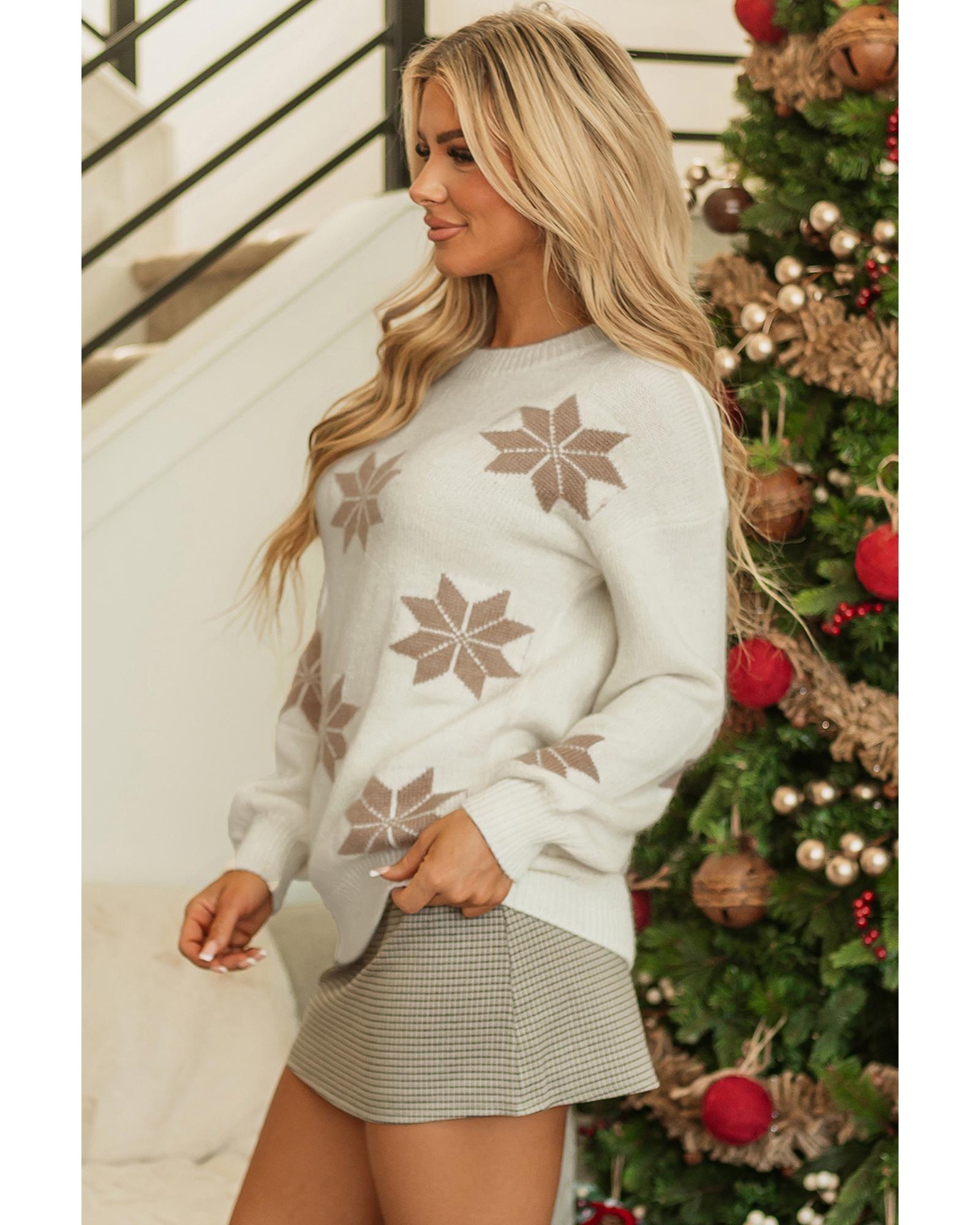 White Snowflake Christmas Tunic Sweater - S