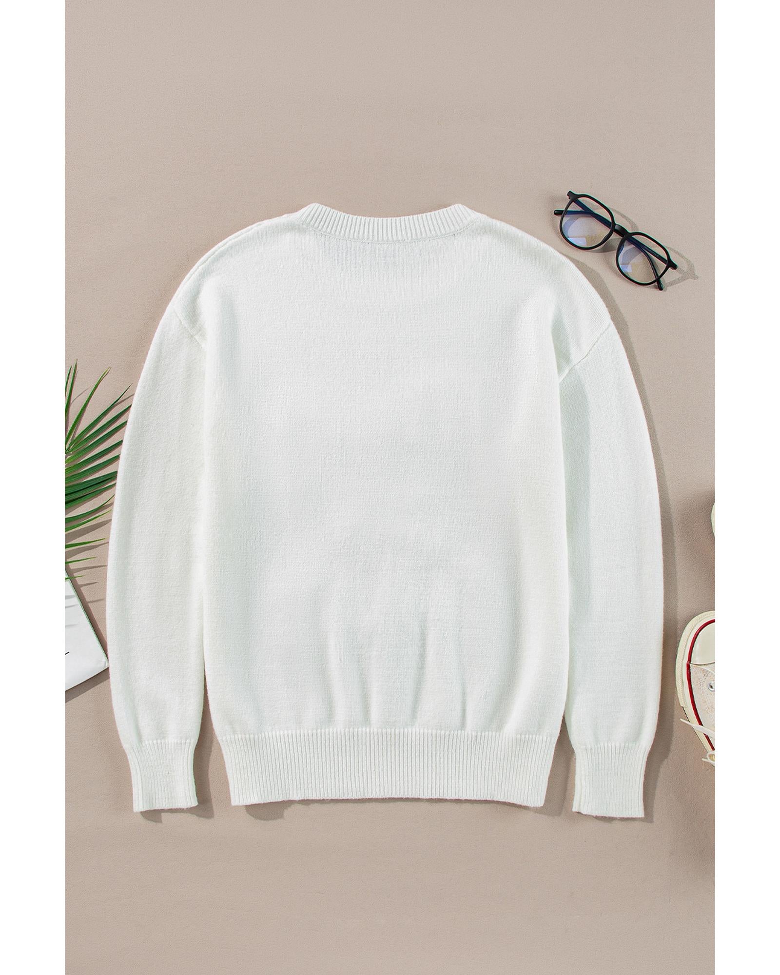 White Tinsel Merry and Bright Graphic Christmas Sweater - L