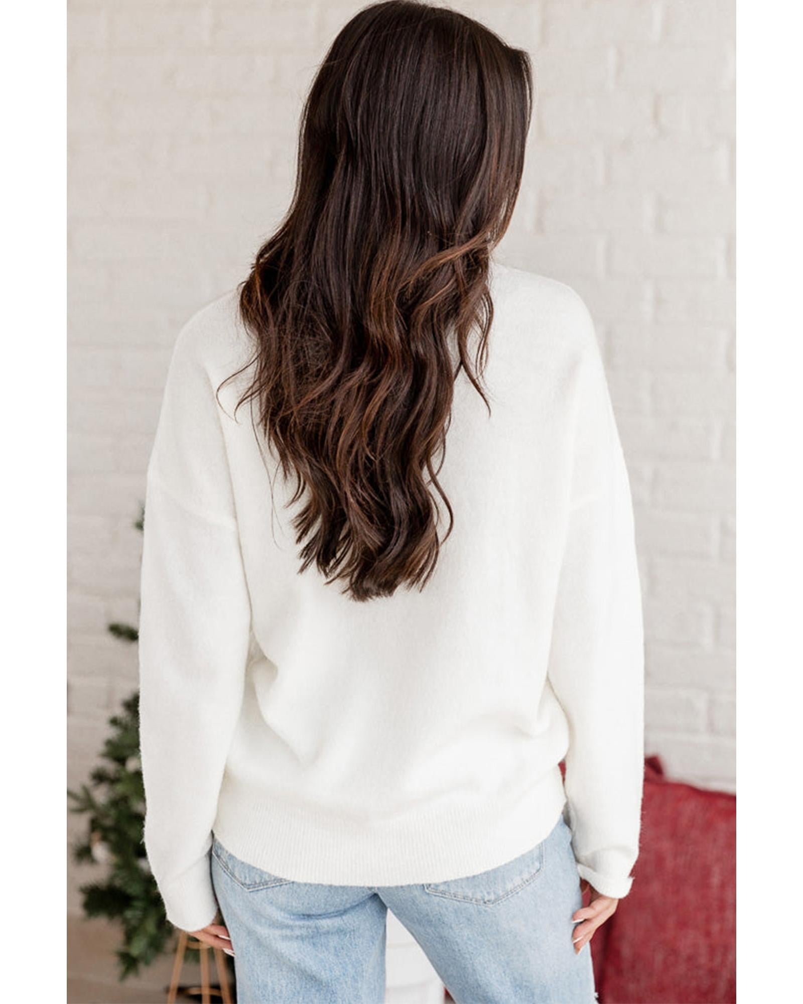 White Tinsel Merry and Bright Graphic Christmas Sweater - L