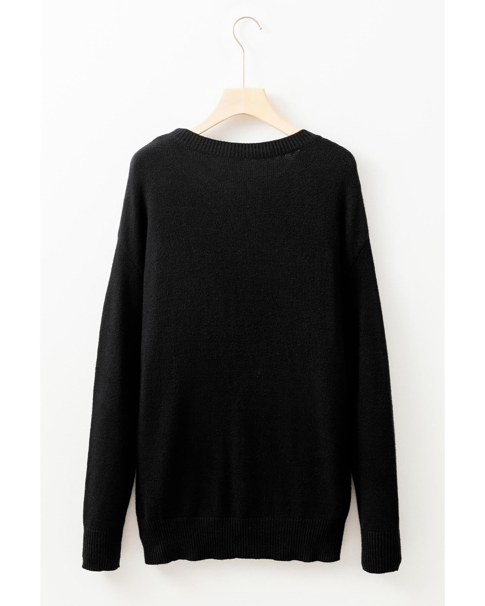 Black Tinsel Merry and Bright Graphic Christmas Sweater - L