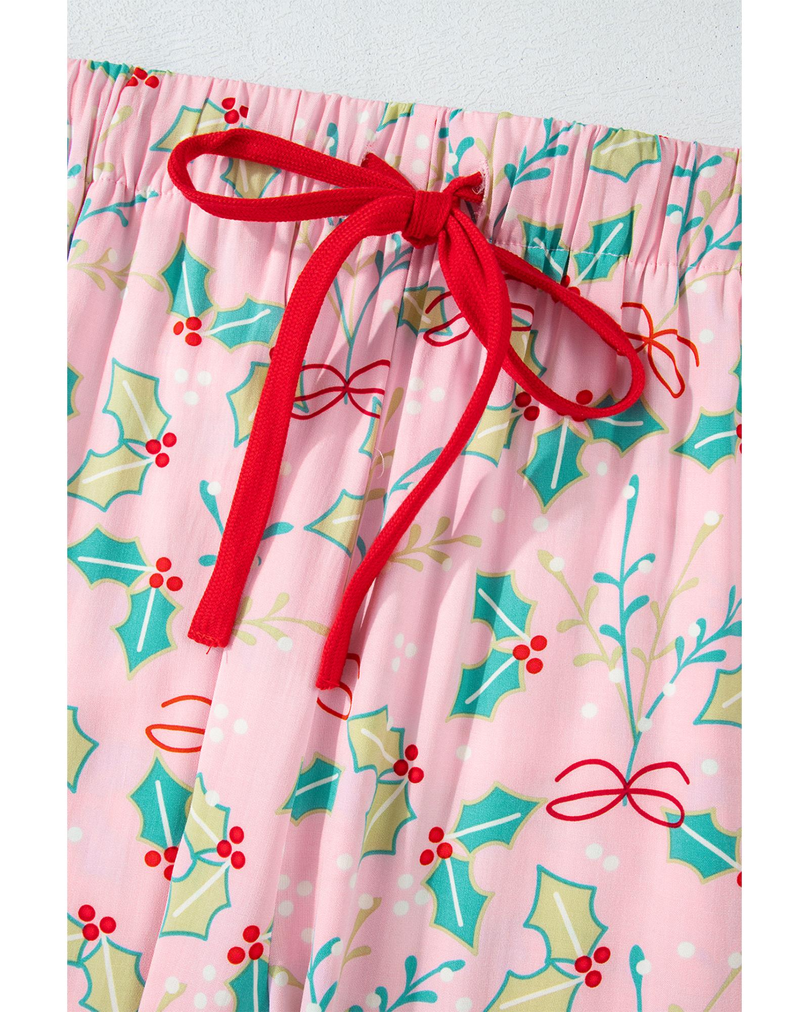 Multicolour Floral Christmas Pajamas Set - L
