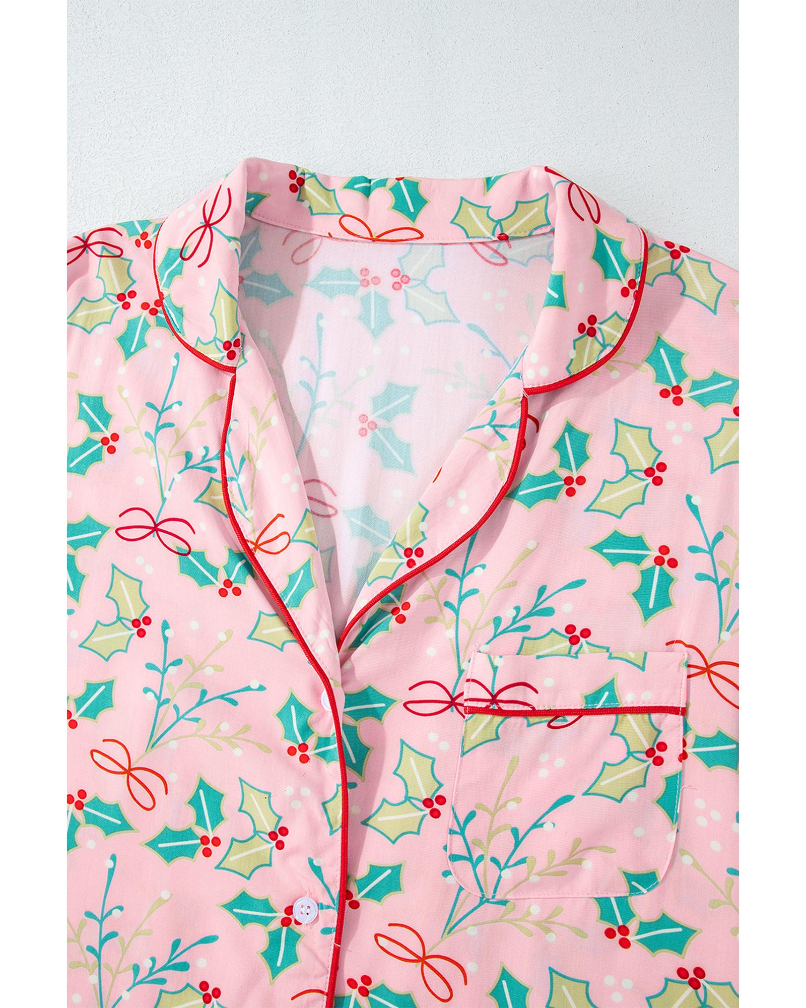 Multicolour Floral Christmas Pajamas Set - L