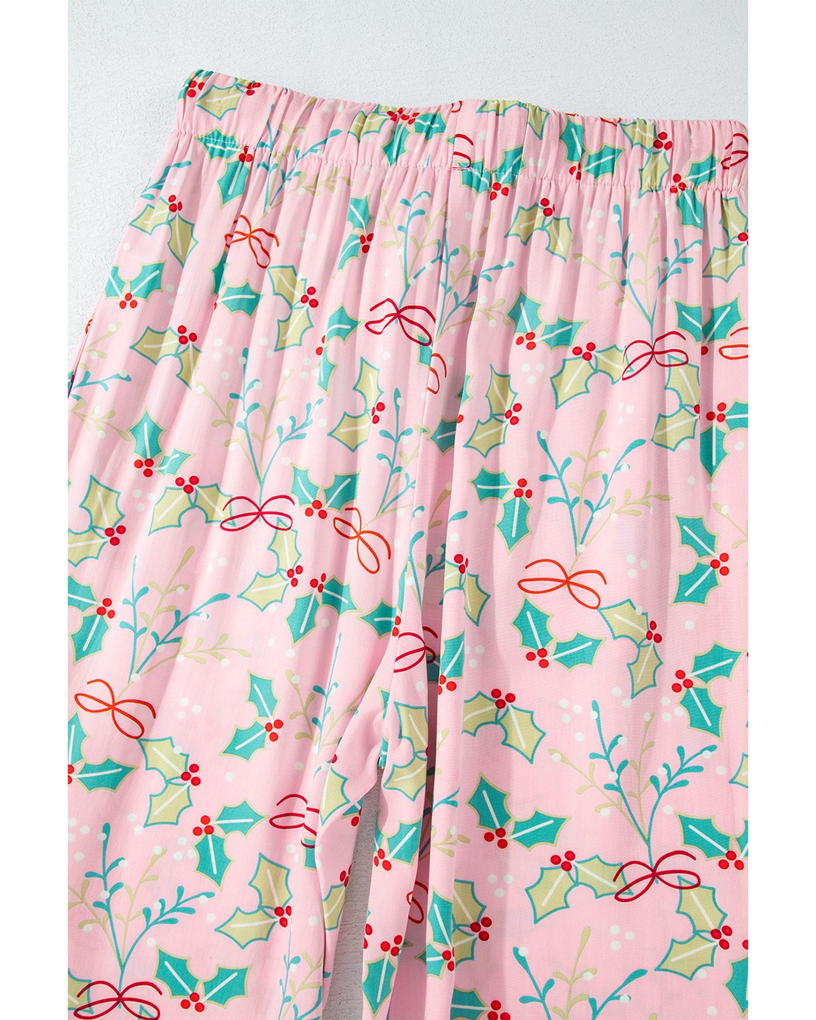 Multicolour Floral Christmas Pajamas Set - M