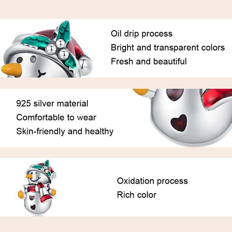 925 Sterling Silver Christmas Snowman Bracelet Beads