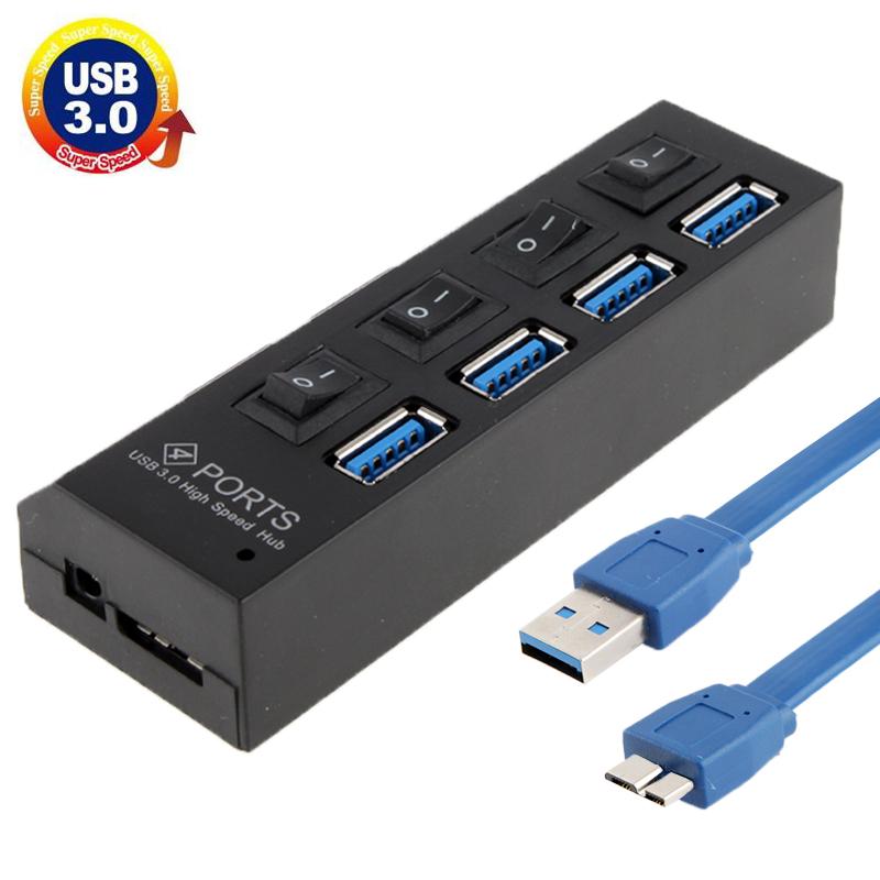 4-Port Usb 3.0 Hub 5Gbps Speed Plug & Play 1Tb Support - Black