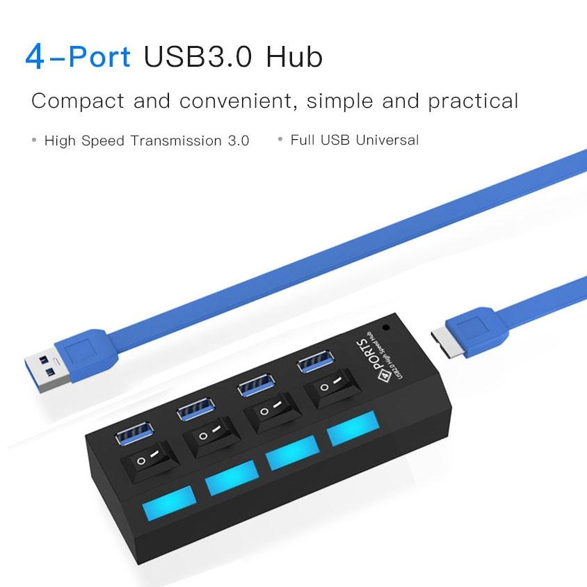 4-Port Usb 3.0 Hub 5Gbps Speed Plug & Play 1Tb Support - Black