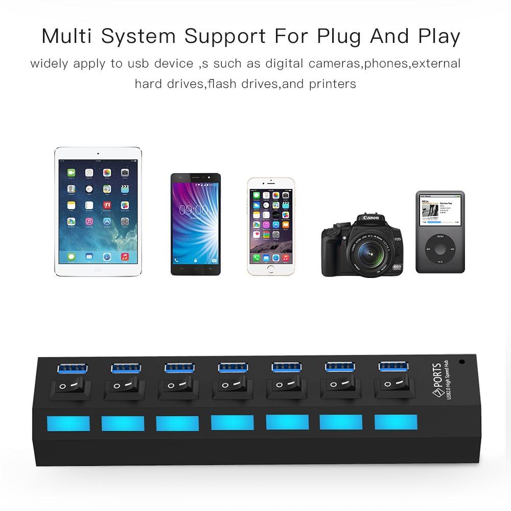 7-Port Usb 3.0 Hub 5Gbps Plug & Play 1Tb Support - Black