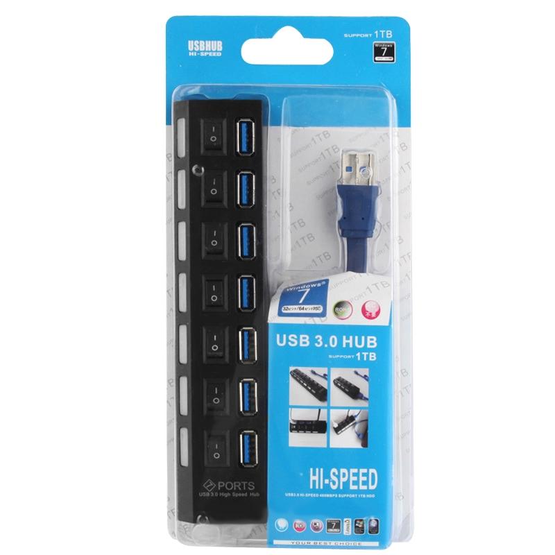 7-Port Usb 3.0 Hub 5Gbps Plug & Play 1Tb Support - Black