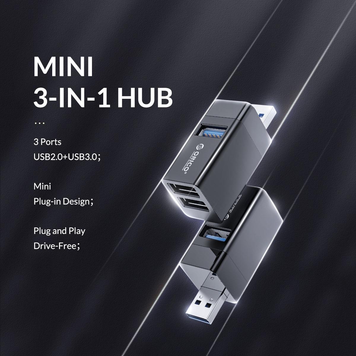 3-In-1 Usb Mini Hub Adapter For Multiple Devices - Black