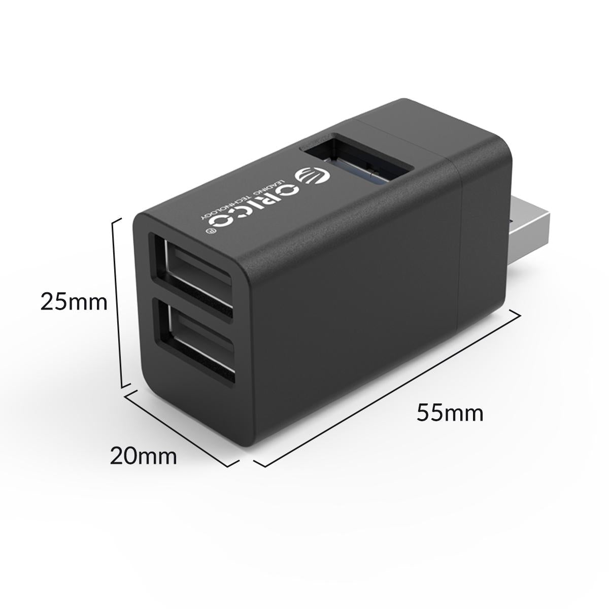 3-In-1 Usb Aluminum Mini Hub Adapter - Black