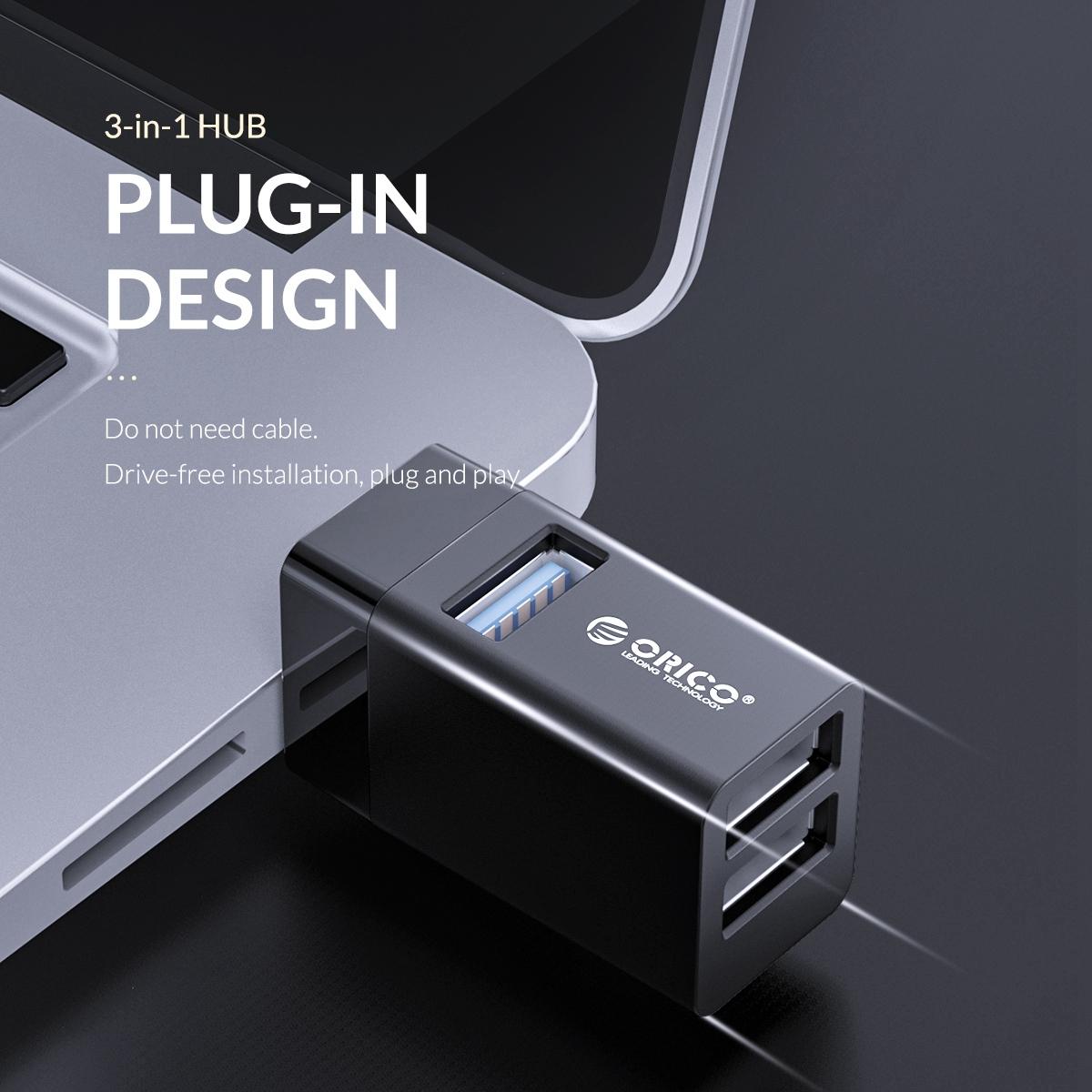 3-In-1 Usb Aluminum Mini Hub Adapter - Gray