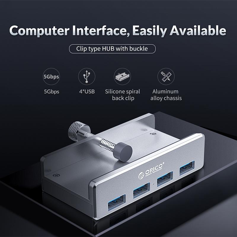 Aluminum 4-Port Usb3.0 Clip Hub Black - Sya00669801B