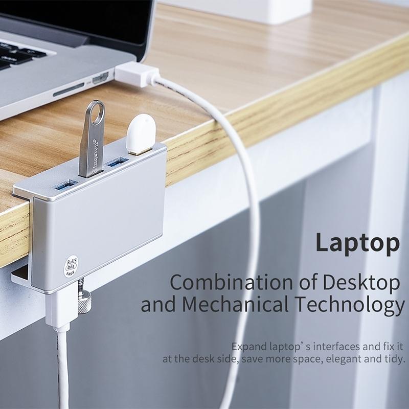 Aluminum 4-Port Usb3.0 Clip Hub Black - Sya00669801B