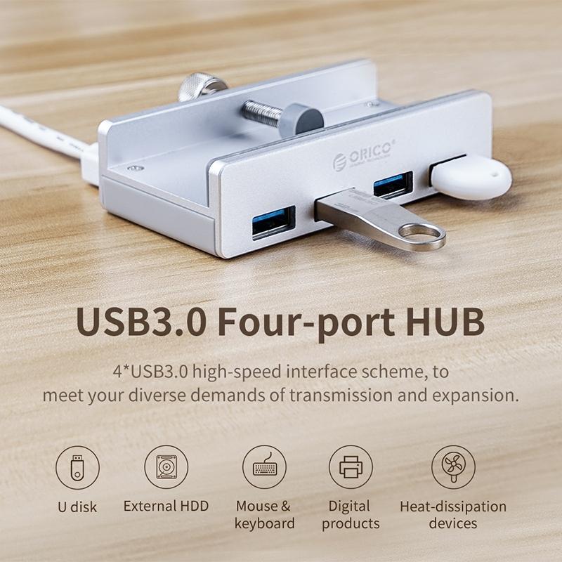 Aluminum 4-Port Usb3.0 Clip Hub Black - Sya00669801B
