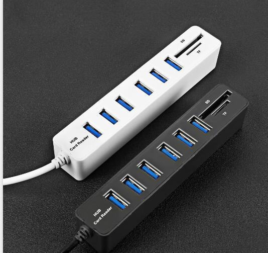6-Port Usb Hub With Tf / Sd Card Reader High Speed - White