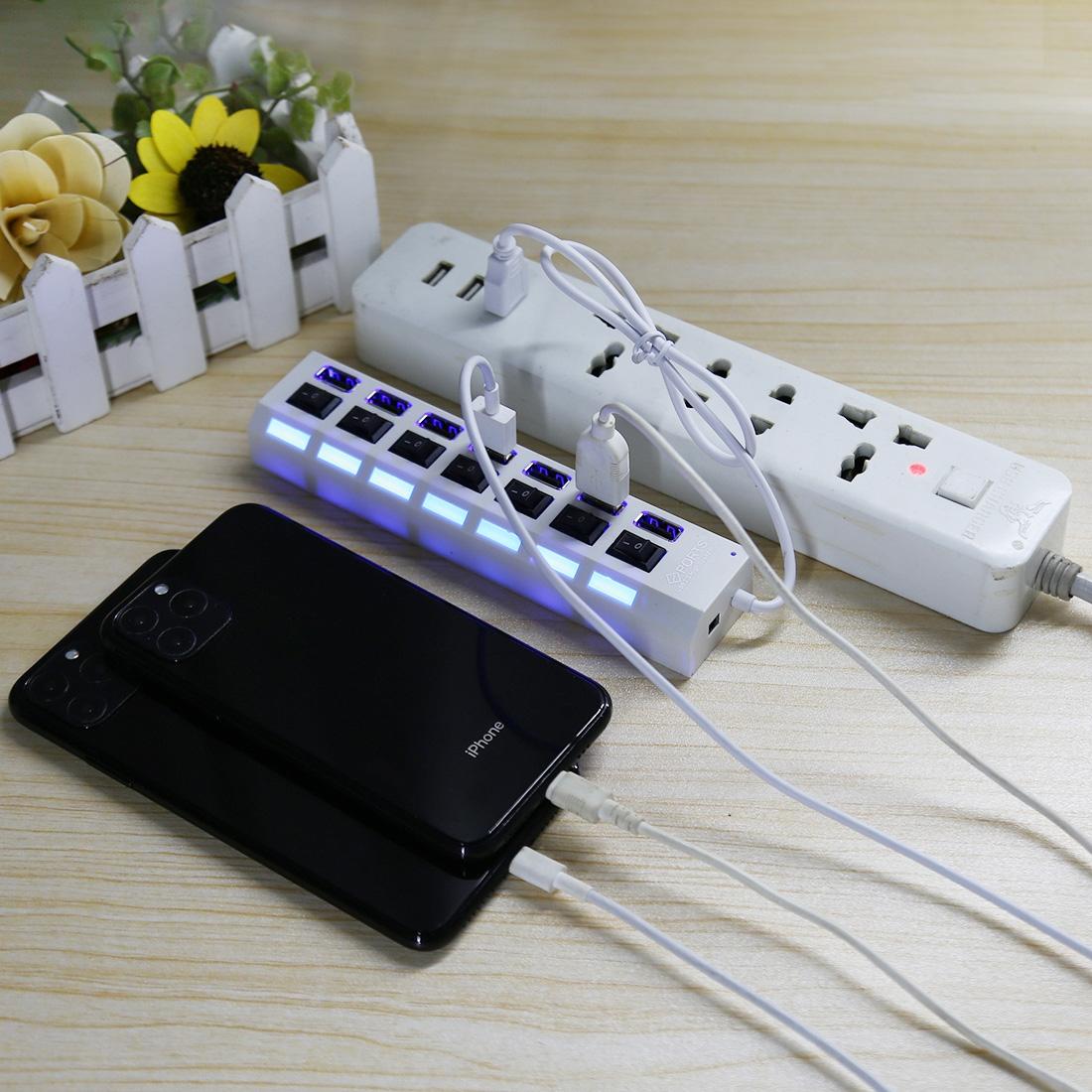 7-Port Usb Hub With High Speed 480Mbps On / Off Switch & 7 Leds - Black