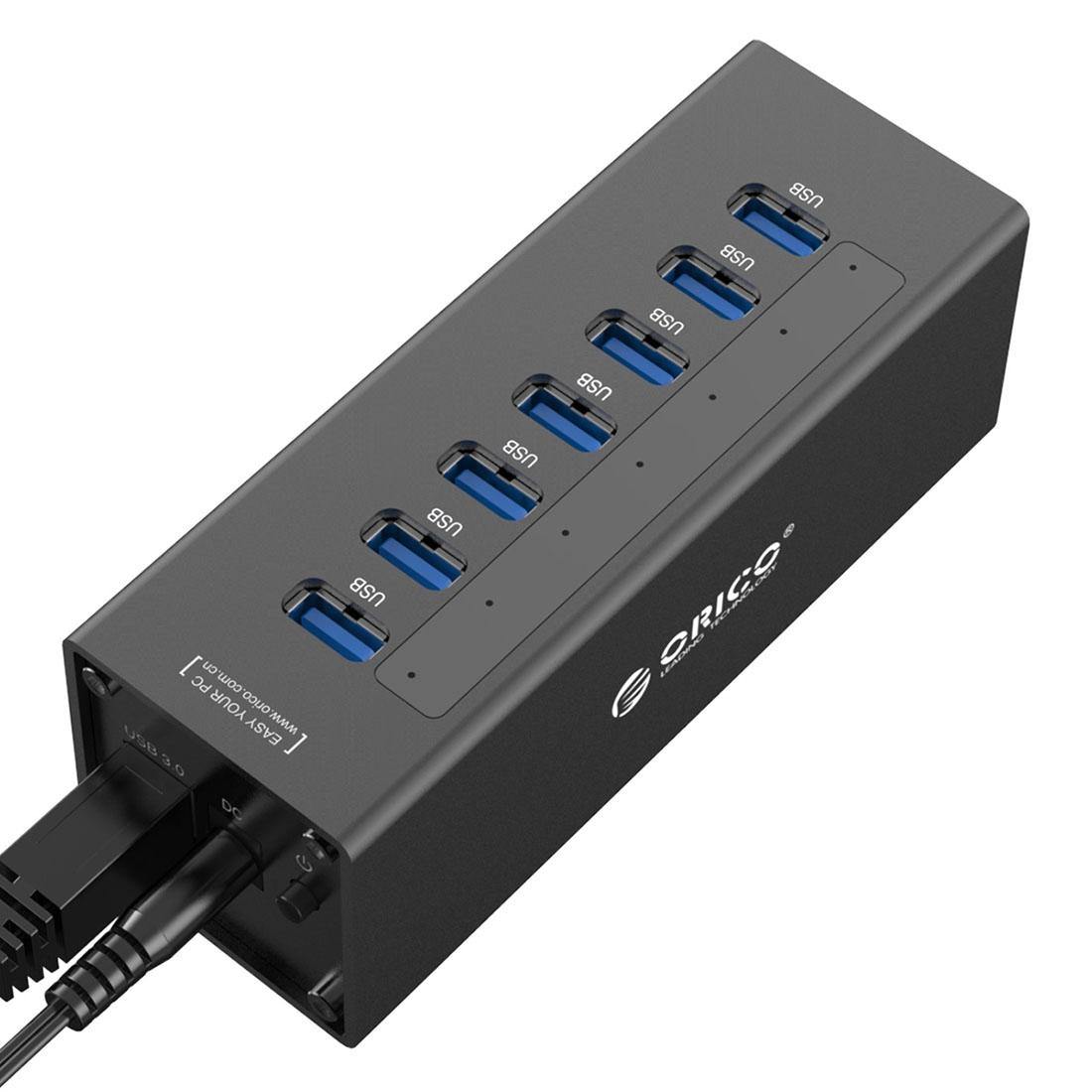 7-Port Aluminum Usb 3.0 Hub For Laptops - Black