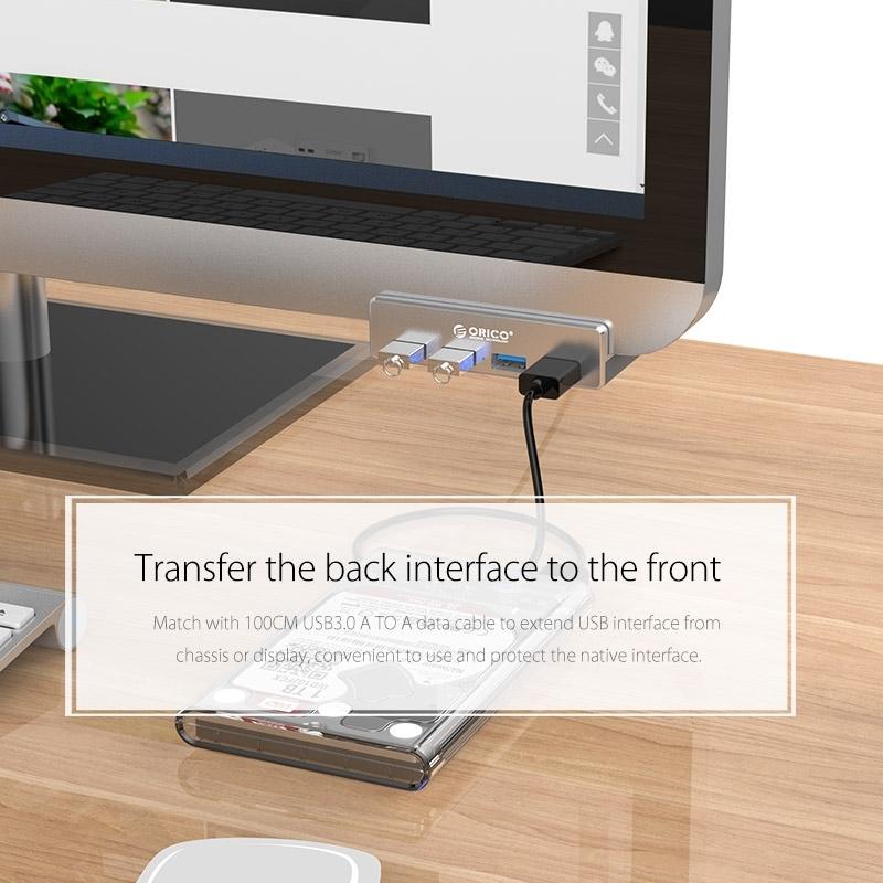 Aluminum 4-Port Usb 3.0 Clip Hub With 1M Cable - Pc1123B