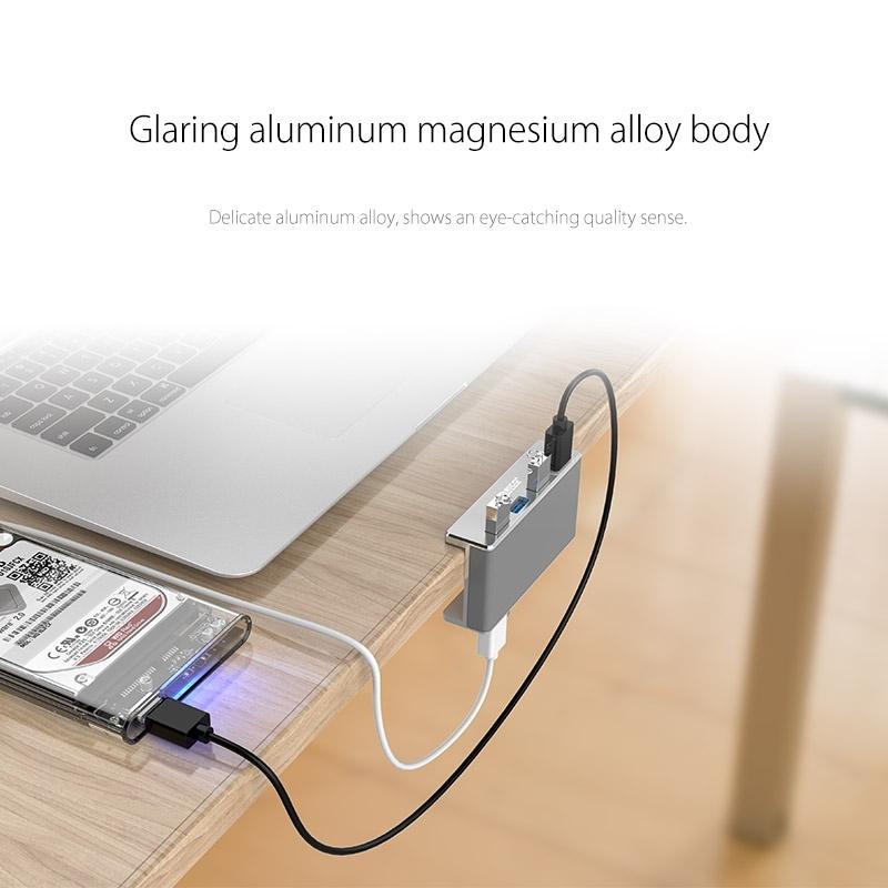 Aluminum 4-Port Usb 3.0 Clip Hub With 1M Cable - Pc1123B