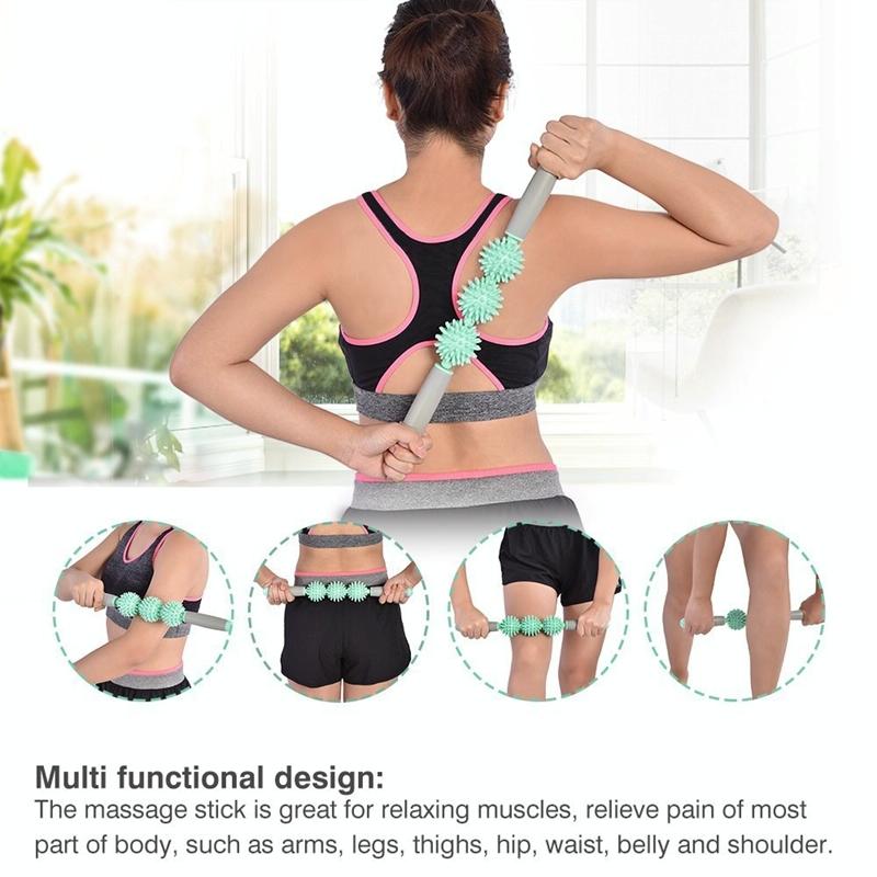 Triple Hedgehog Balls Massage Stick For Neck Leg And Hand Yoga Health Care - Pink