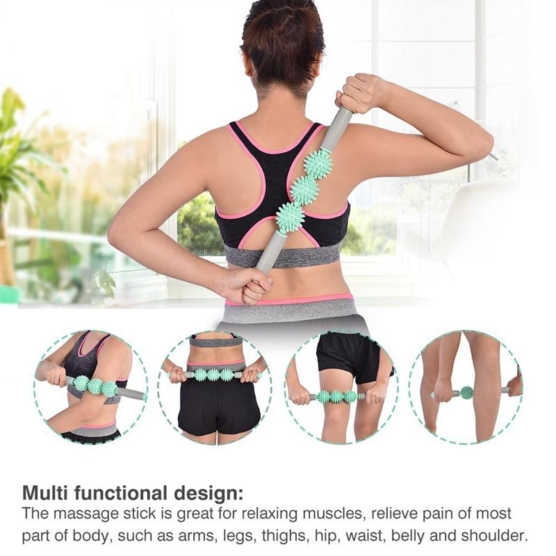 Triple Hedgehog Balls Massage Stick For Neck Leg And Hand Yoga Health Care - Pink