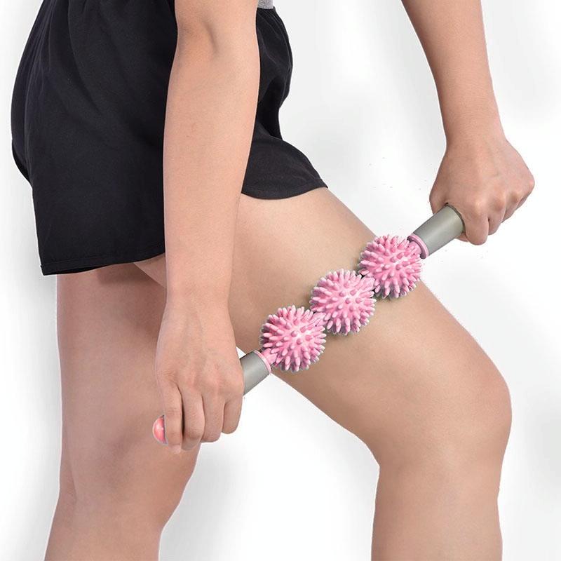 Triple Hedgehog Balls Massage Stick For Neck Leg And Hand Yoga Health Care - Pink