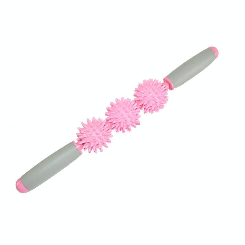 Triple Hedgehog Balls Massage Stick For Neck Leg And Hand Yoga Health Care - Pink