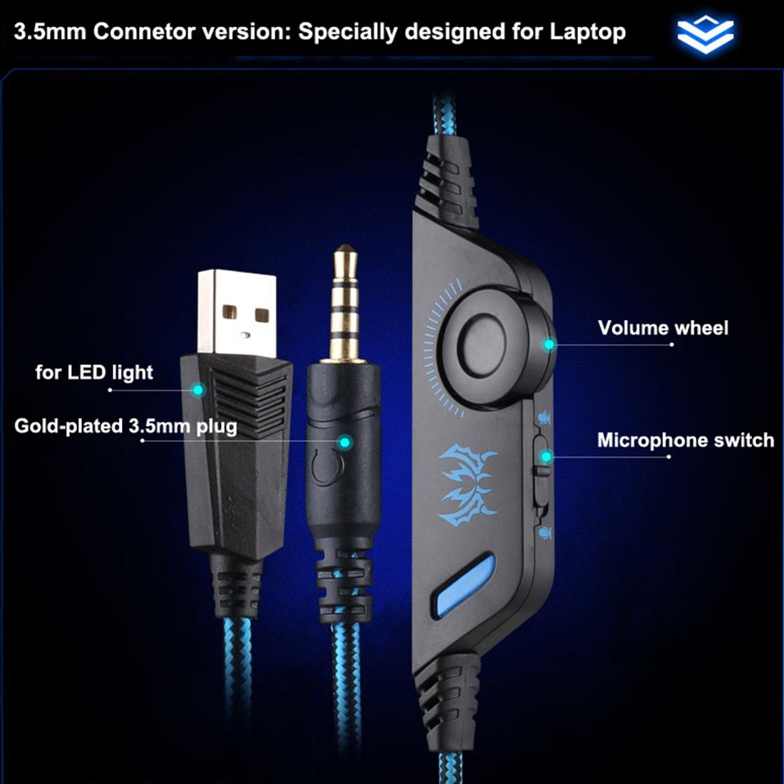 3.5Mm Gaming Headset With Mic & Led For Laptop / Phone - Blue Black