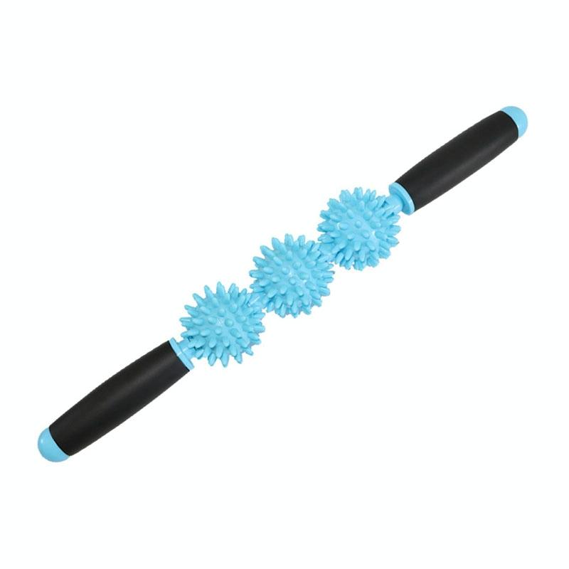 Triple Hedgehog Balls Massage Stick For Neck Leg And Hand Yoga Health Care - Blue