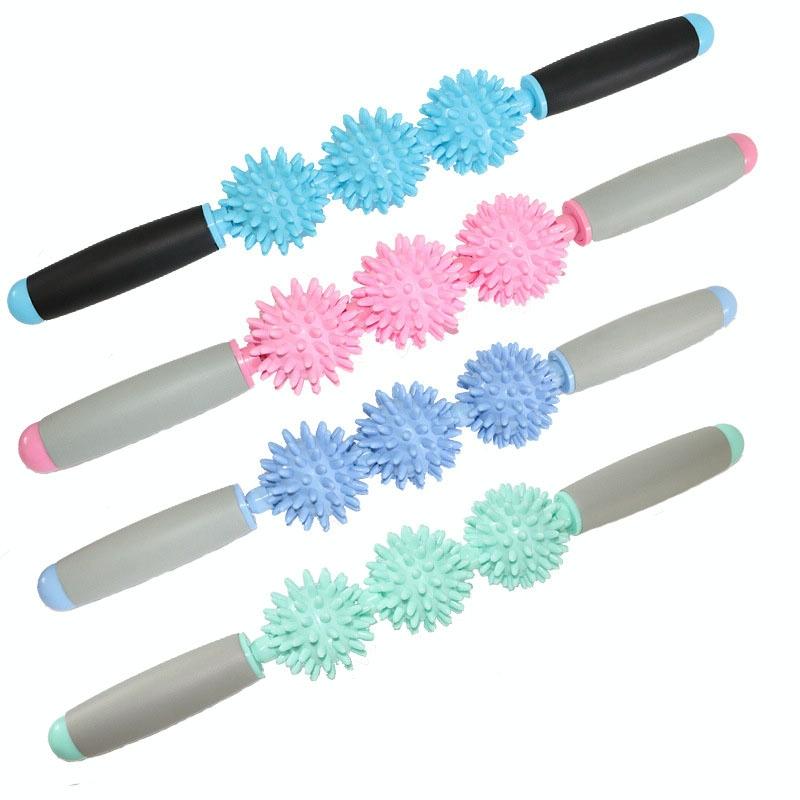 Triple Hedgehog Balls Massage Stick For Neck Leg And Hand Yoga Health Care - Blue