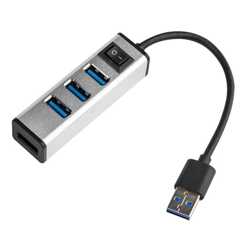4-Port Aluminum Usb 3.0 Hub With Switch - Silver
