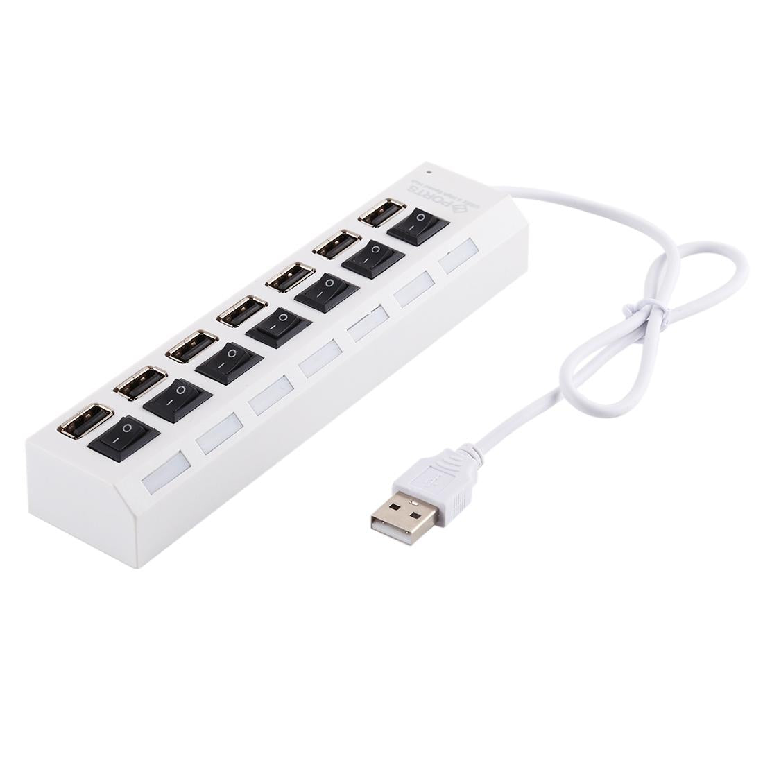 7-Port Usb Hub With High Speed 480Mbps On / Off Switch & 7 Leds - White