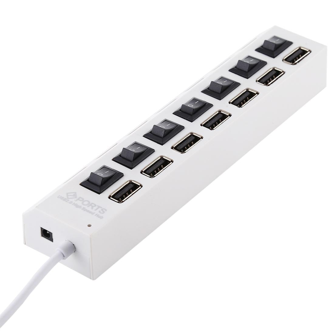 7-Port Usb Hub With High Speed 480Mbps On / Off Switch & 7 Leds - White