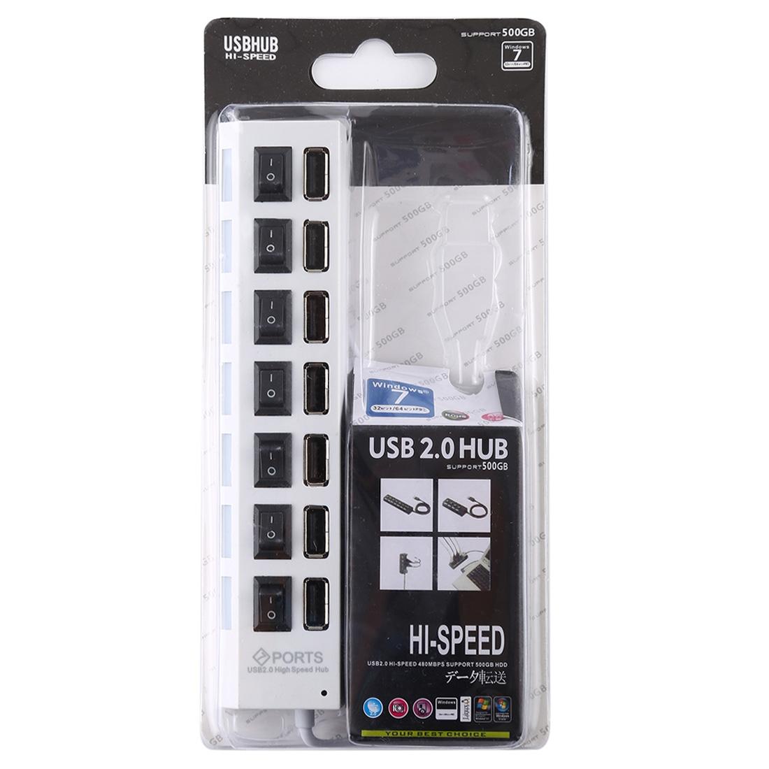 7-Port Usb Hub With High Speed 480Mbps On / Off Switch & 7 Leds - White