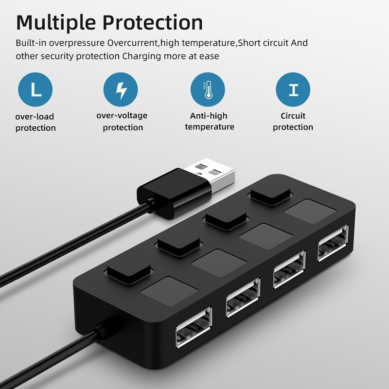 4-Port Usb 2.0 Hub With Switches - White
