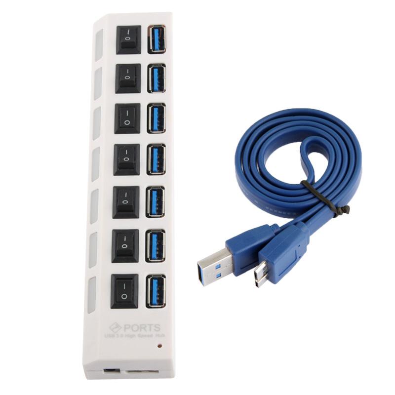 7-Port Usb 3.0 Hub 5Gbps Plug & Play 1Tb Support - White