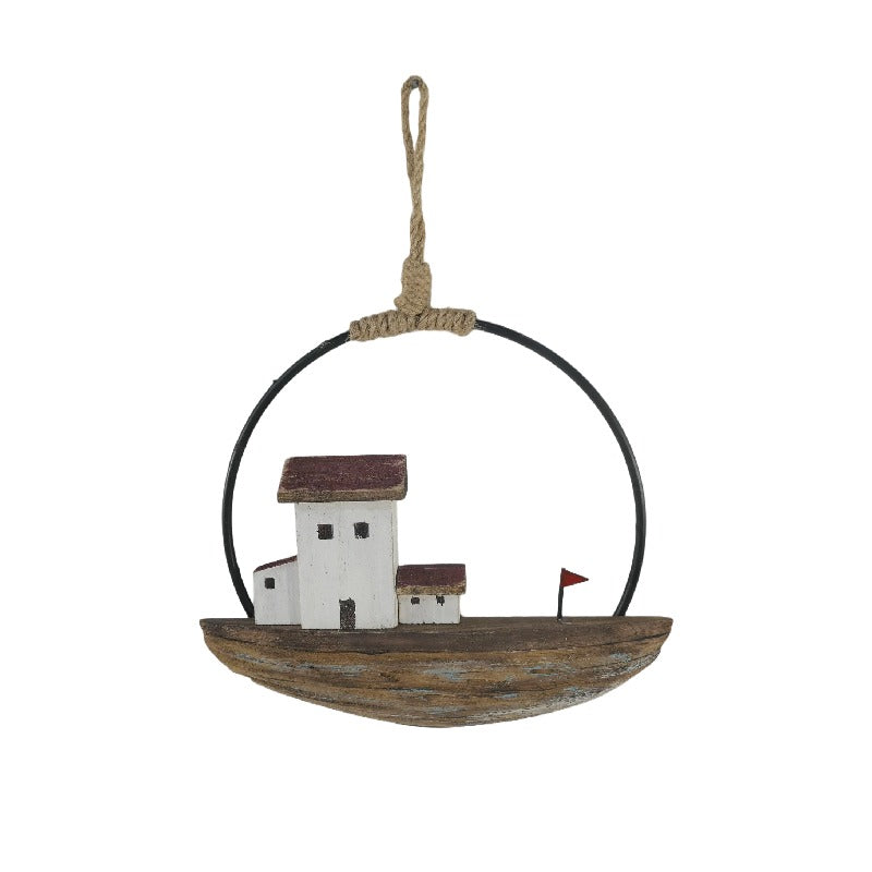Set 2 Handcrafted Round Boat / Beach Wall Art 28cm