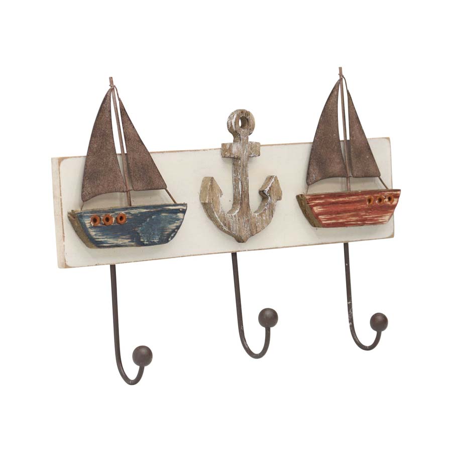 Boat & Anchor 3 Hook Wall Hanging 28x4cm