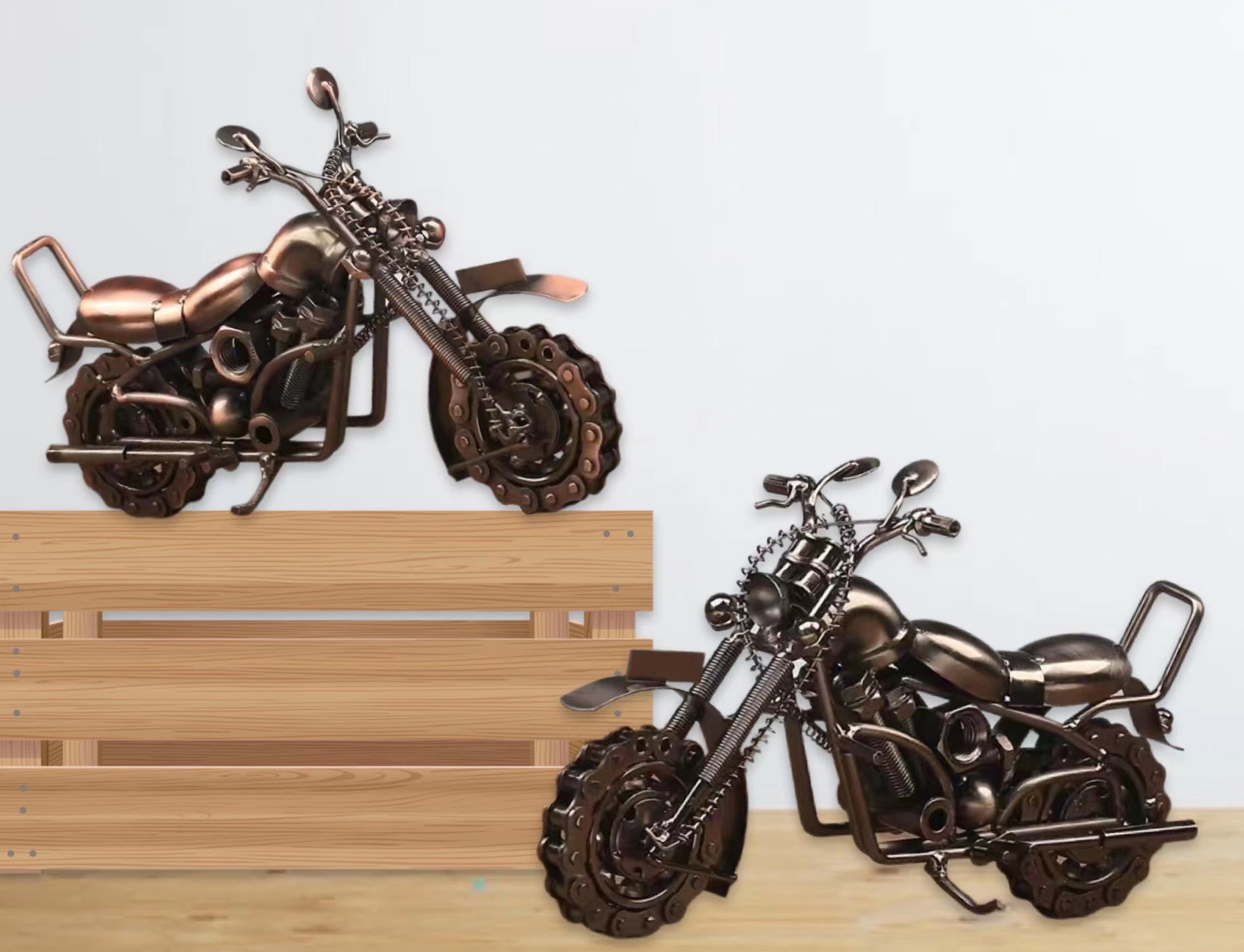 Set 2 Metal Retro Wheel Rotatable Motorcycle Assort 28cm