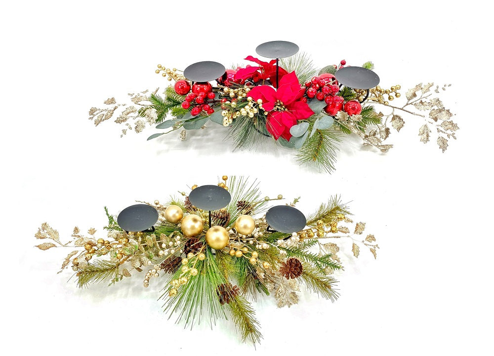 bulk 4 Elegant Red & Gold Leafy Xmas Center Piece Assort 85cm
