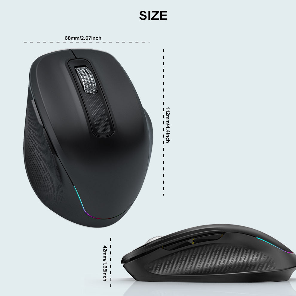 Ergonomic 2.4G Wireless & Bluetooth Dual Mode RGB Backlit Mouse with Type-C Charging - Silent Click for Laptop PC