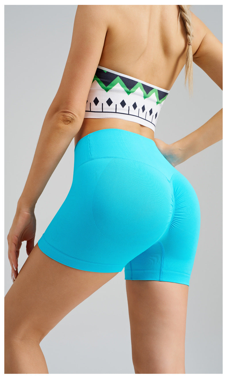 Colorful Blue Yoga Shorts - Seamless, High Waist, Tummy Control Size M